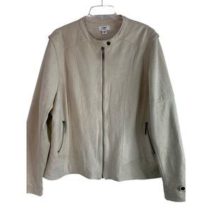 CATO Woman Jacket 22-24W Beige Microsuede Full ZIP EUC Lined 6193 Zip Pockets